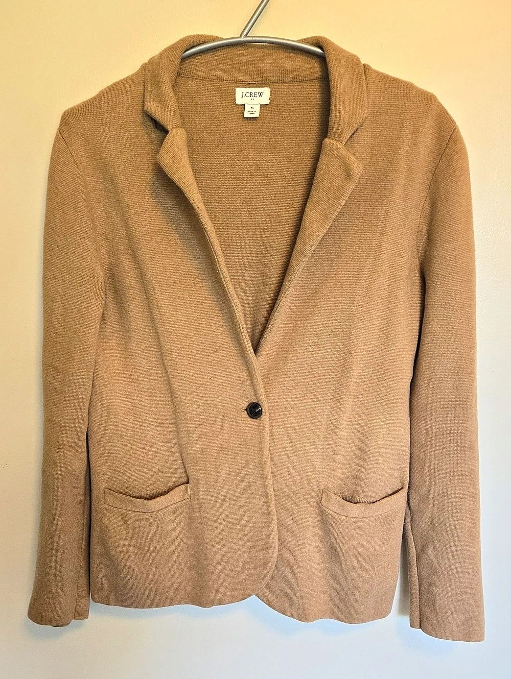 J. Crew Schoolboy Sweater Blazer S Cotton Tan Brown Single Button Minimalist